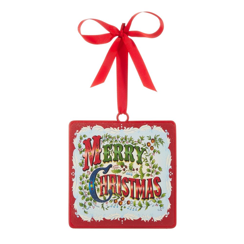 RAZ Imports *SB* 5" Traditional Merry Christmas Square Ornament