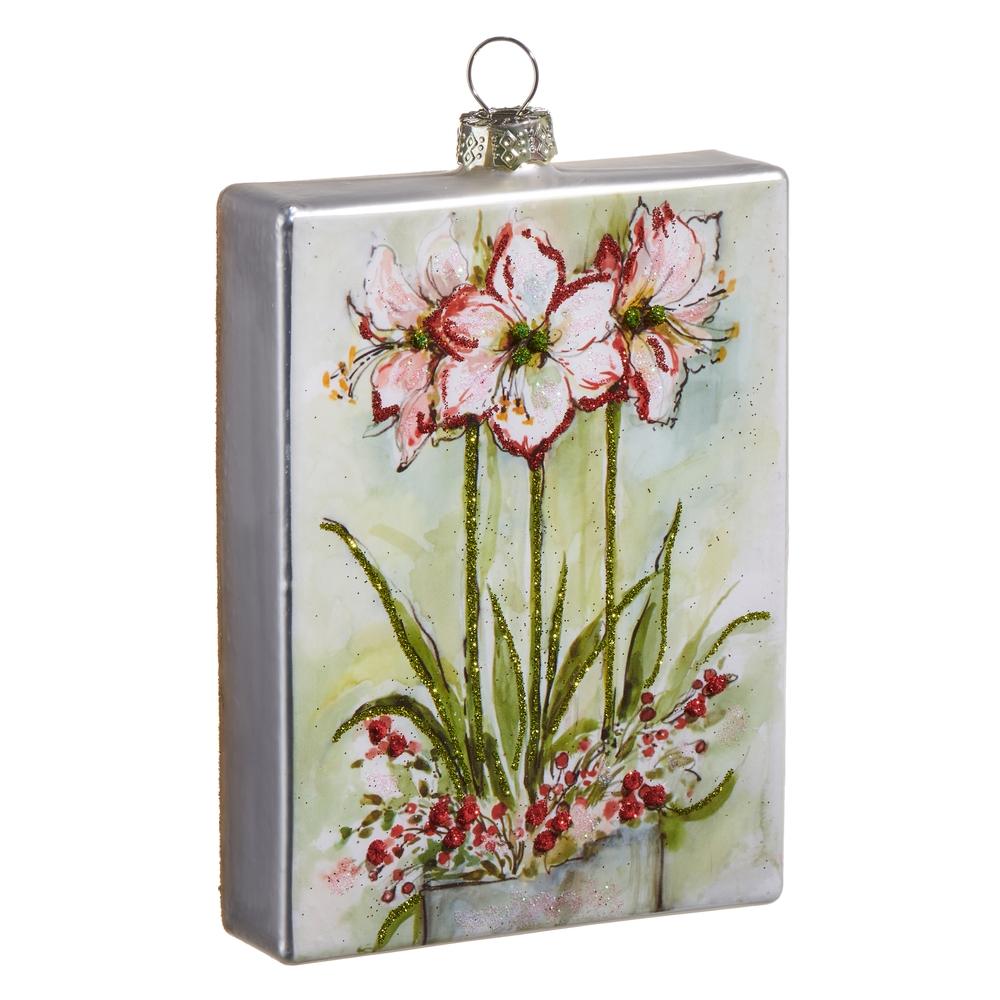 RAZ Imports *SB* 5" Watercolor Holiday Amaryllis Rectangle Ornament