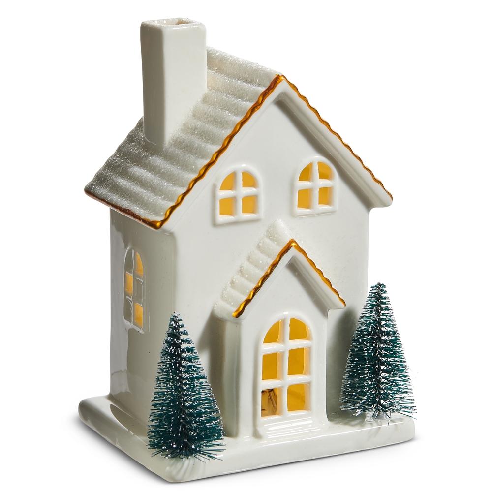 RAZ Imports *SB* 6.5" Lighted White with Gold Accent House
