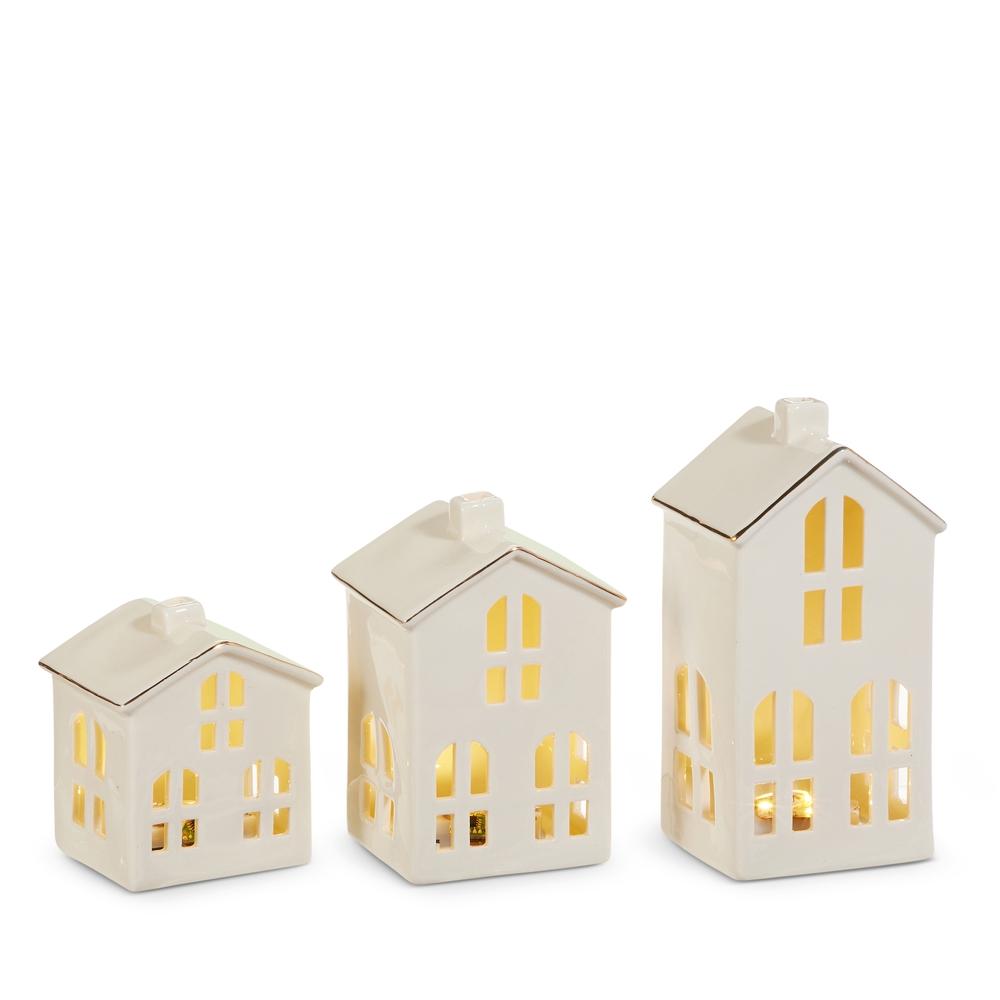 RAZ Imports *SB* 6.75" Ceramic House Lantern with Gold Trim Roof