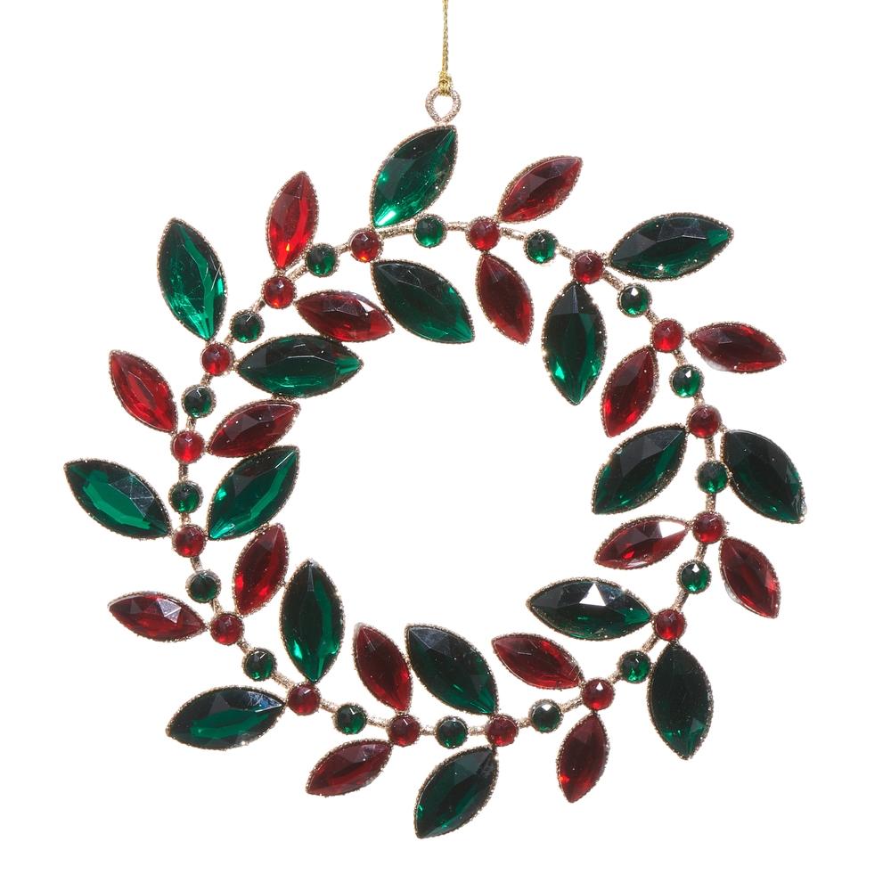 RAZ Imports *SB* 6" Red and Green Jeweled Wreath Ornament