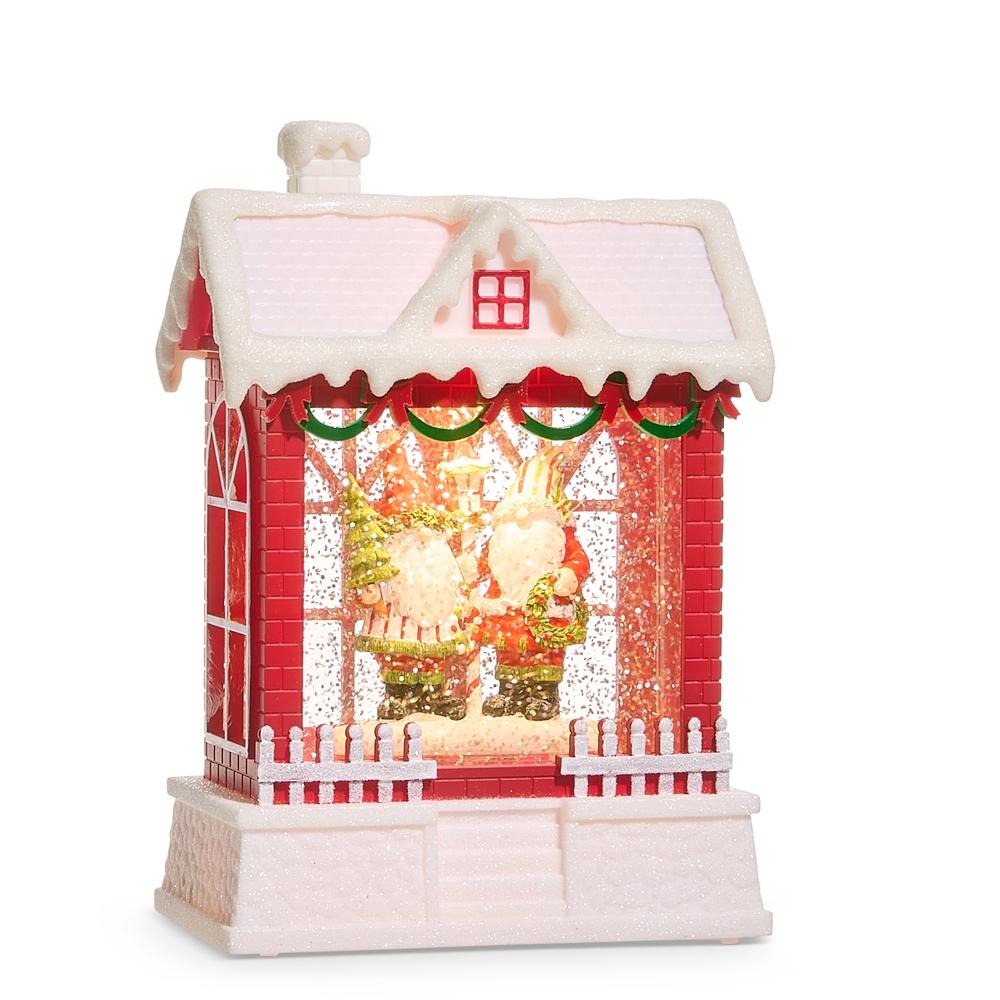 RAZ Imports *SB* 7.75" Holly-Day Santa Gnomes Lighted Water Chalet