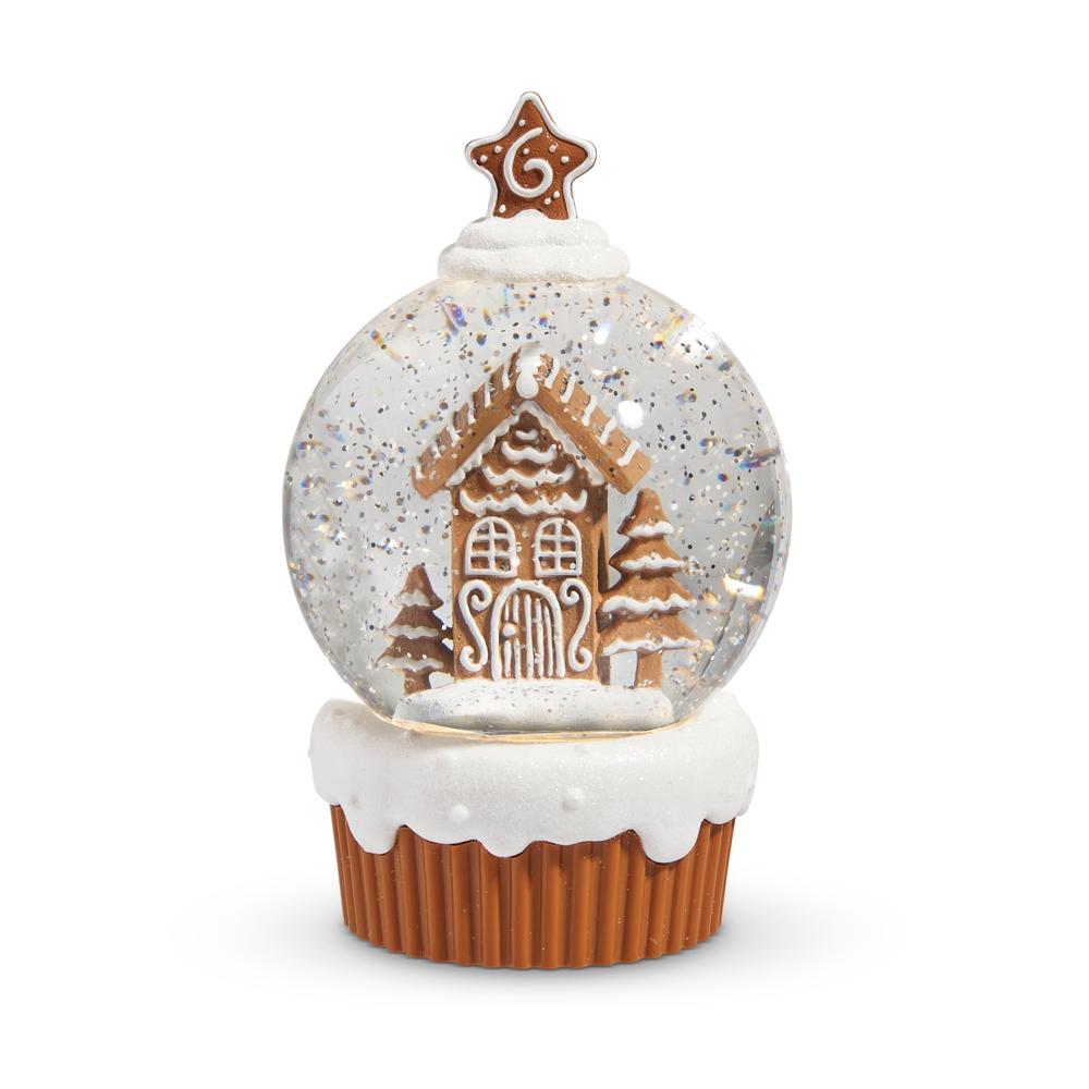 RAZ Imports *SB* 7.75" Lighted Gingerbread Village Cupcake with Swirling Glitter