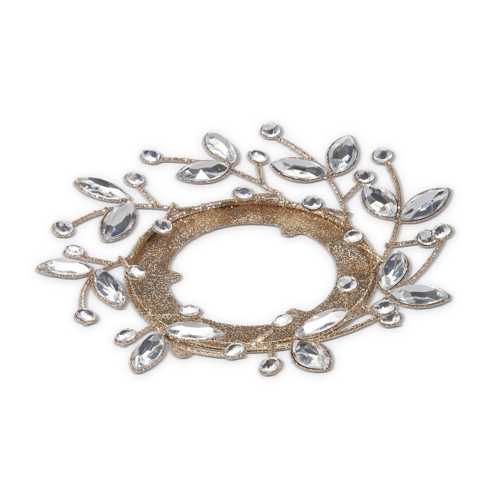 RAZ Imports *SB* 7" Champagne Glitter and Clear Jeweled Candle Ring