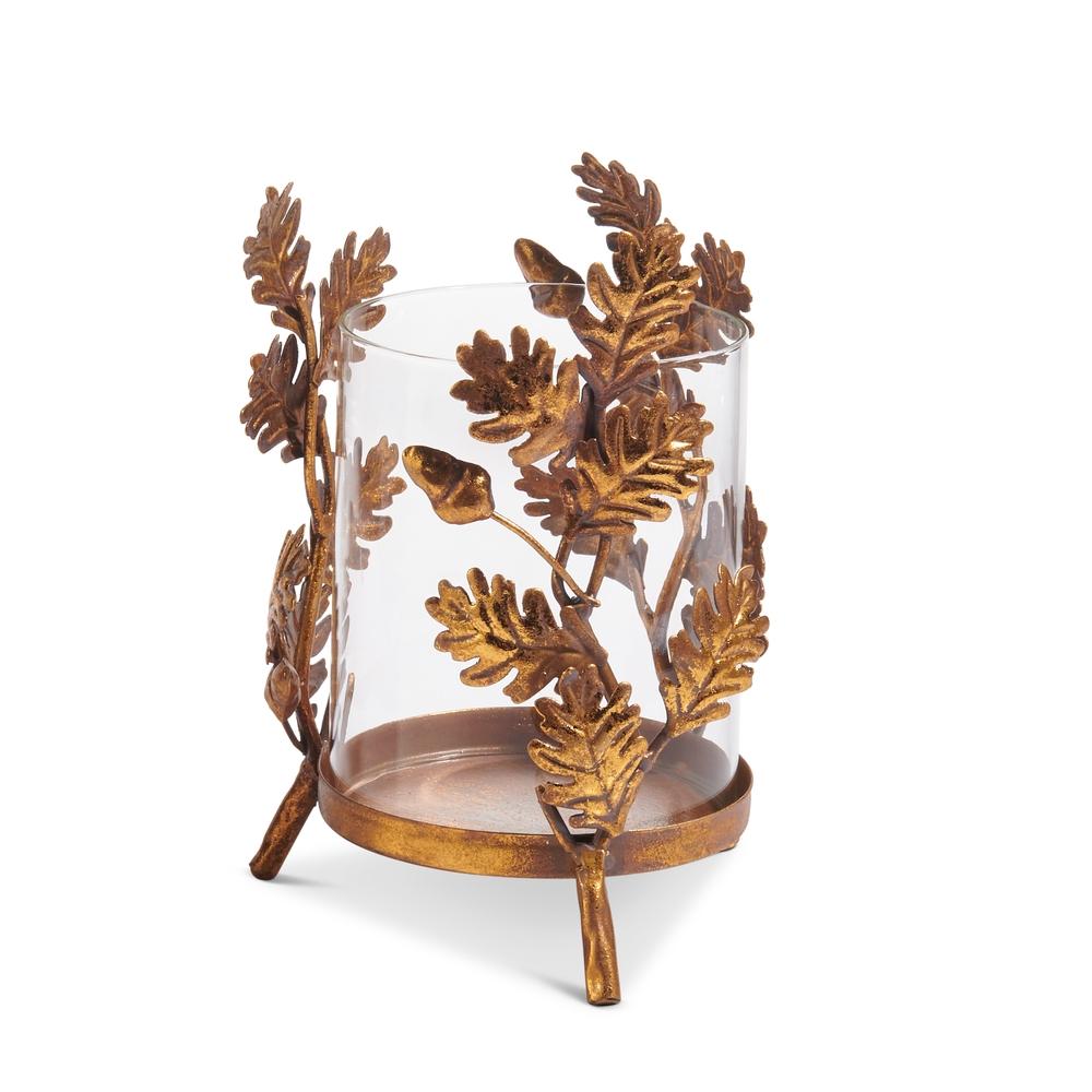 RAZ Imports *SB* 7" Gold Oak Leaf Base with Glass Insert