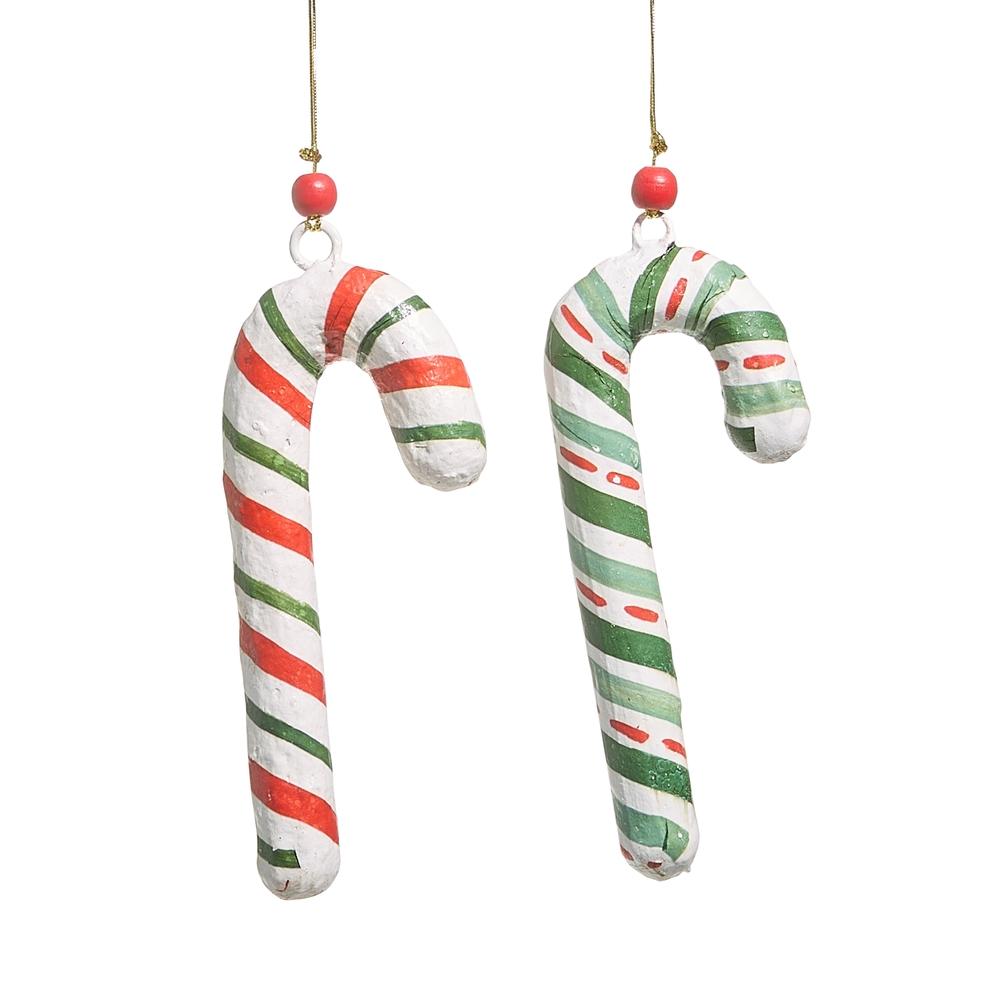 RAZ Imports *SB* 7" Pattern Christmas Paper Mache Candy Cane Ornament