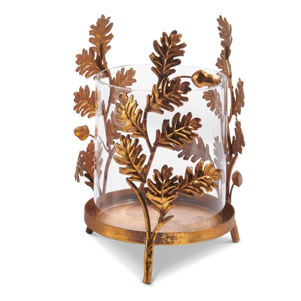 RAZ Imports *SB* 8.5" Gold Oak Leaf Base with Glass Insert