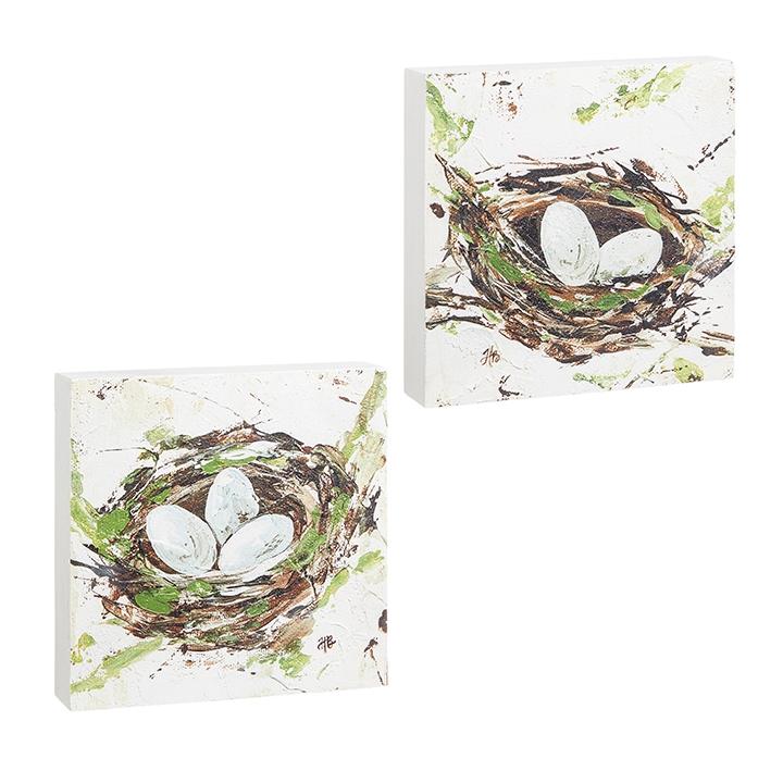 RAZ Imports *SB* 8" Blue Eggs in Nest Block Wall Decor
