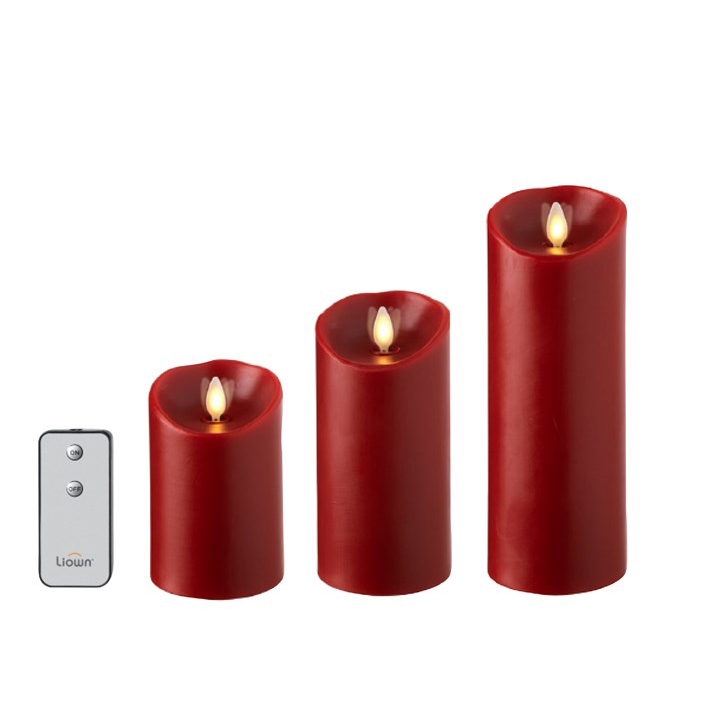 RAZ Imports *SB* 8" Moving Flame Red Pillar Candles With Remote Set/3