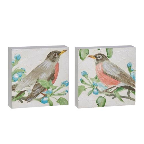 RAZ Imports *SB* 8" Robin on Apple Blossom Branch Block