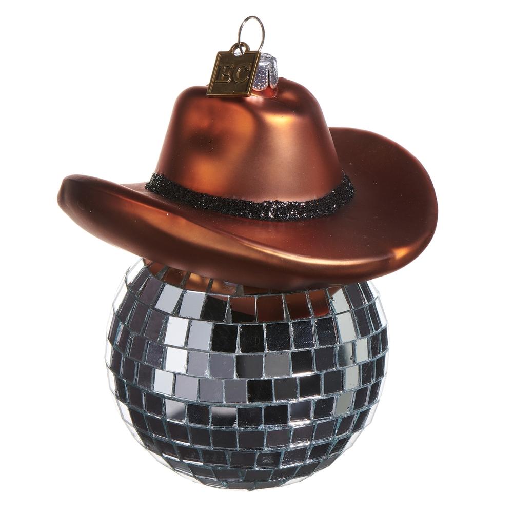RAZ Imports *SB* EC 4.25" Brown Shiny Cowboy Hat Ornament
