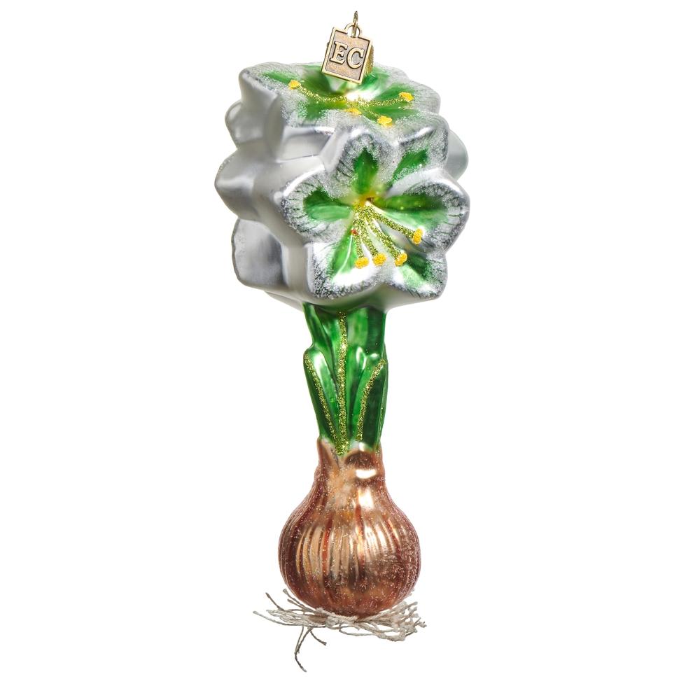RAZ Imports *SB* EC 6" White Green Amaryllis Bulb Ornament