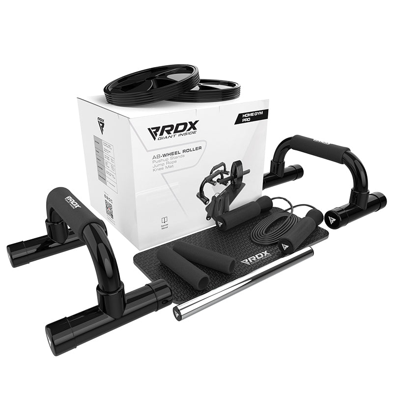 rdx sports RDX 1B 4-in1 Ab Roller with Push-Up Bar Skipping Rope & Knee Pad Set