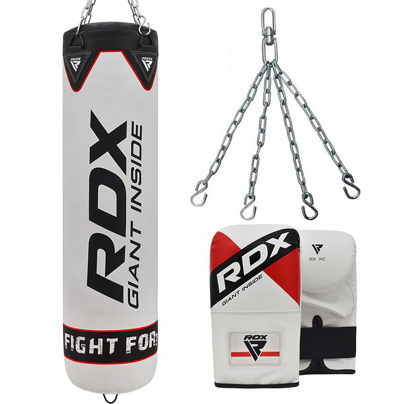 rdx sports RDX F1 4ft / 5ft 3-in-1 White Punching Bag with Mitts Set