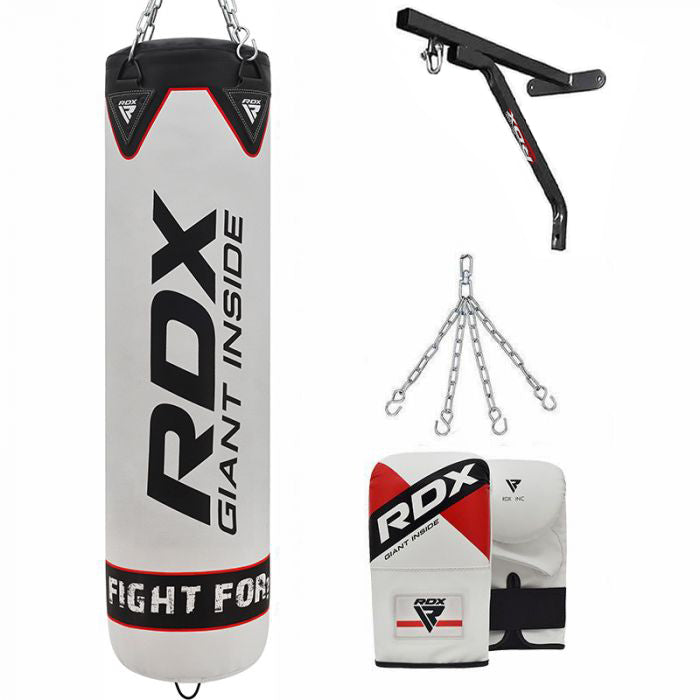 rdx sports RDX F1 4ft / 5ft 4-in-1 White Punch Bag With Gloves & Wall Bracket Set