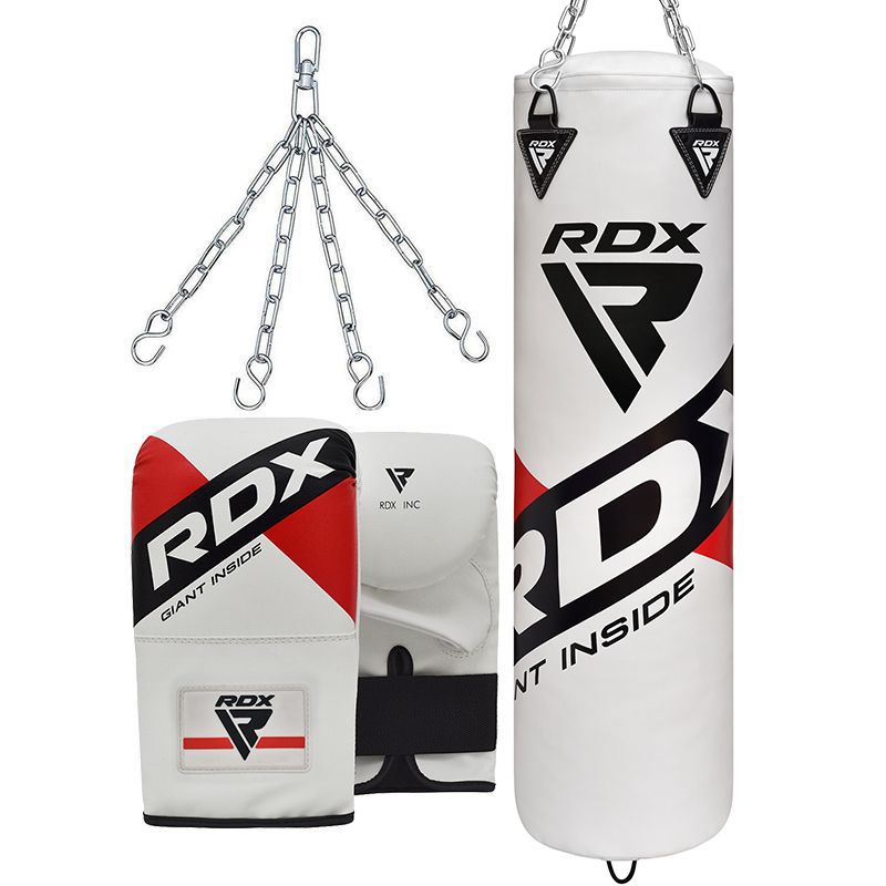 rdx sports RDX F10 4ft / 5ft 3-in-1 Punch Bag with Gloves in White Set