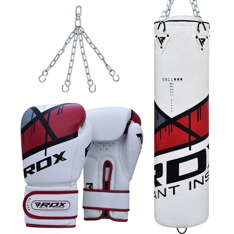 Rdx Sports RDX F7 Ego 4ft / 5ft 3-in-1 Punch Bag With Gloves Red / White Set