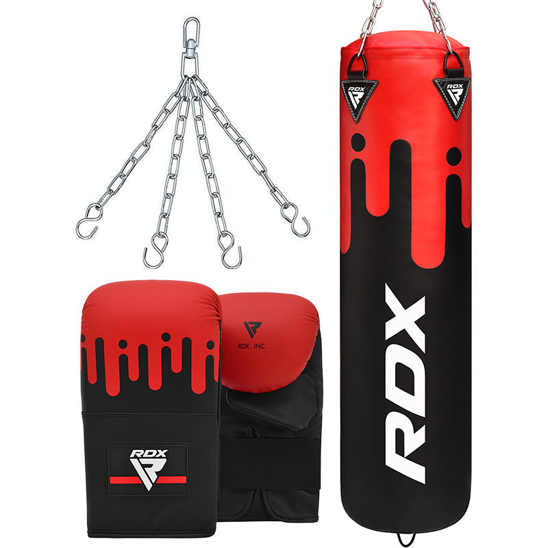 rdx sports RDX F9 4ft / 5ft 3-in-1 Red / Black Punch Bag with Mitts Set