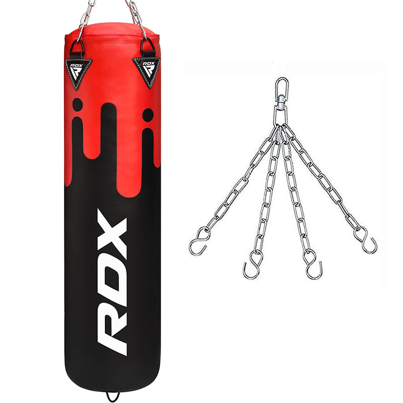 rdx sports RDX F9R 4ft / 5ft 2-in-1 Black / Red Punch Bag for Boxing & MMA Training Set