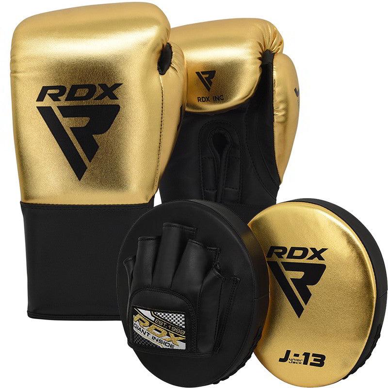 rdx sports RDX J13 KIDS 8oz Golden Boxing Gloves & Pads Set