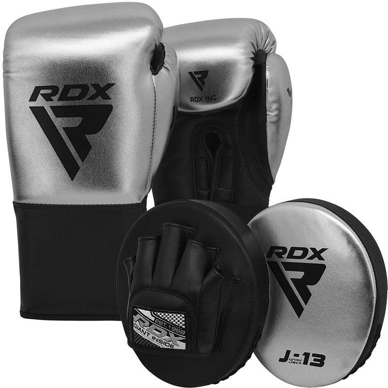 rdx sports RDX J13 KIDS 8oz SILVER Boxing Gloves & Pads Set