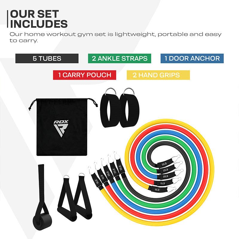 Rdx Sports RDX L1 4-IN-1 Resistances Tubes Set 10-30lbs For Home Gym Workout