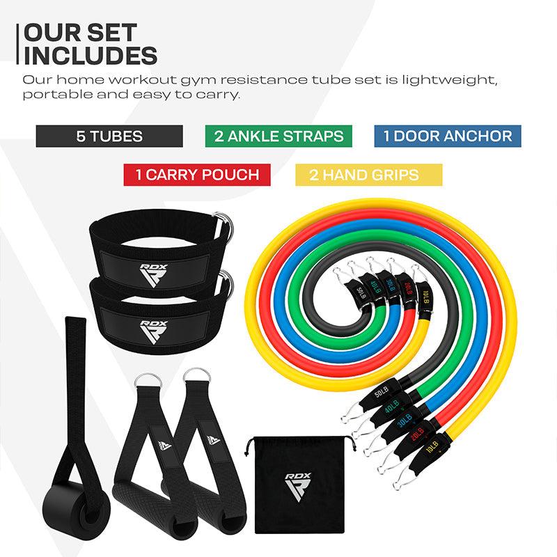 Rdx Sports RDX L2 4-in-1 Resistances Tubes Pro Set 10-50lbs For Home Gym Workout