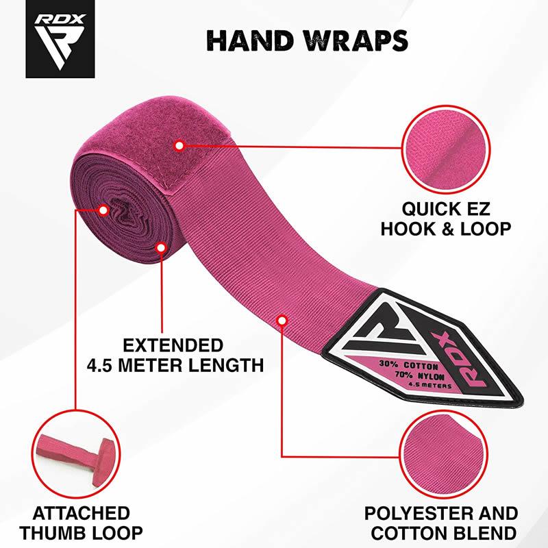 Rdx Sports RDX RP 4.5m Pink Women Pro Hand Wraps Tape For Boxing MMA & Muay Thai