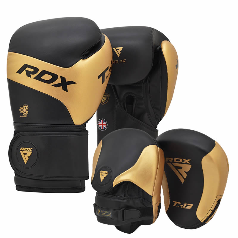 Rdx Sports RDX T13 Boxing Gloves & Focus Pads Golden / Black
