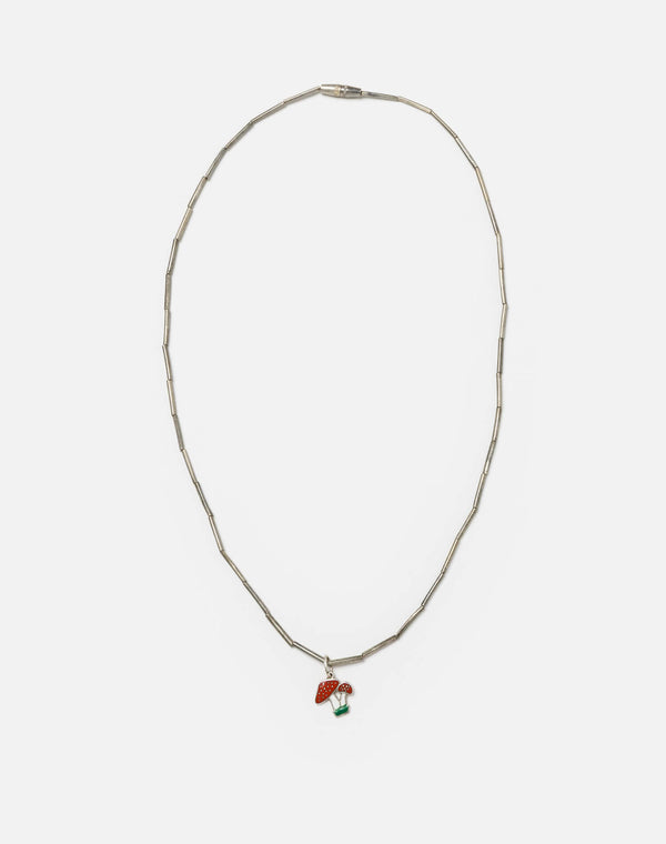 Re Done 50s Sterling Tube Bead Mushroom Necklace Red