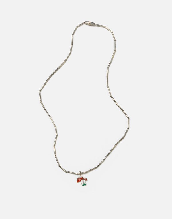 Re Done 50s Sterling Tube Bead Mushroom Necklace Red