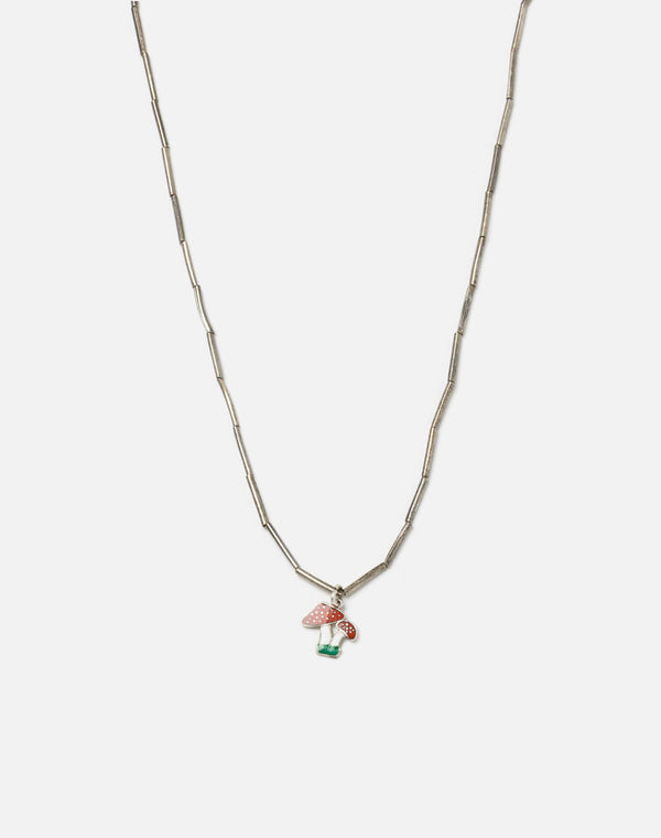 re done 50s Sterling Tube Bead Mushroom Necklace Red