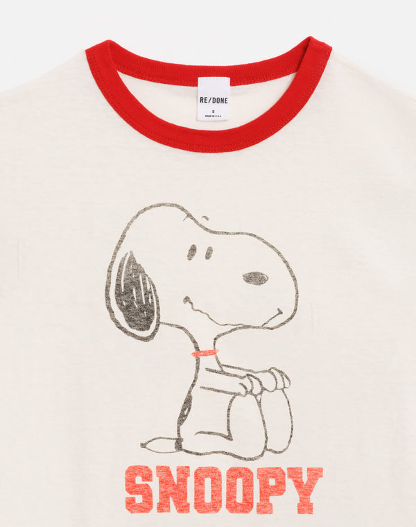 Re Done 60s Slim Ringer "Snoopy" Tee Vintage White With Crimson