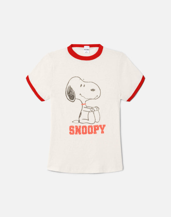 re done 60s Slim Ringer "Snoopy" Tee Vintage White With Crimson