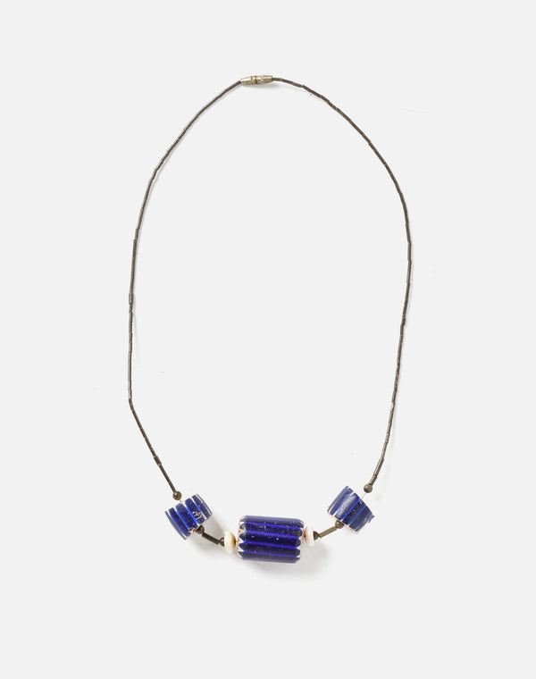 Re Done 70s Seed Bead Cord And Ceramic Bead Necklace Blue