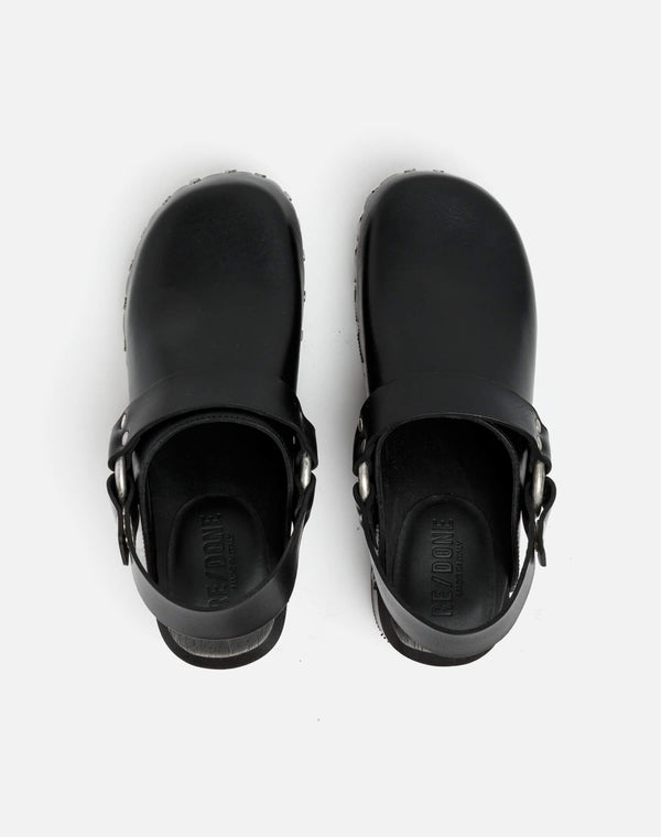 Re Done 70s Studded Slingback Clog Worn Black Leather