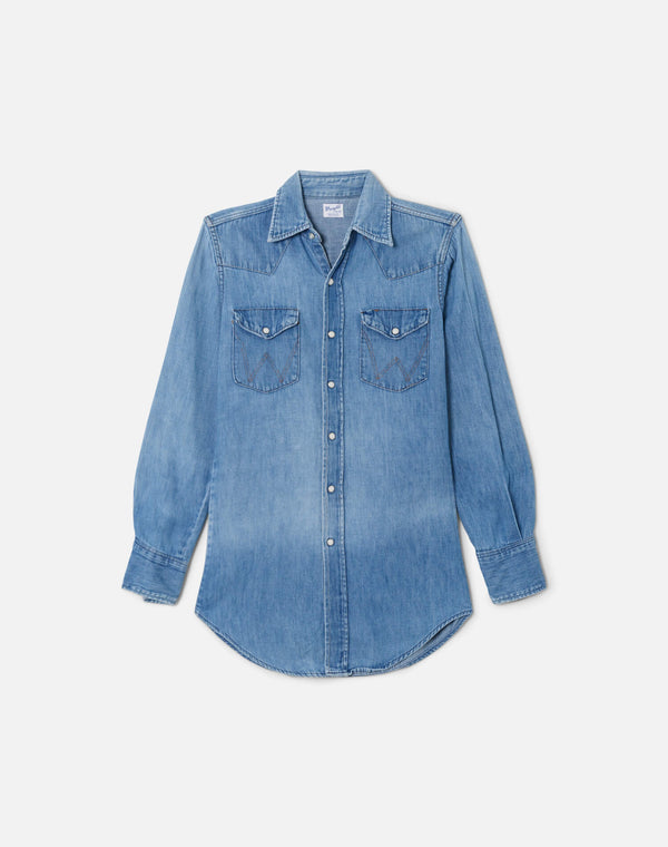 re done 70s Wrangler Denim Pearl Snap Shirt Medium Indigo