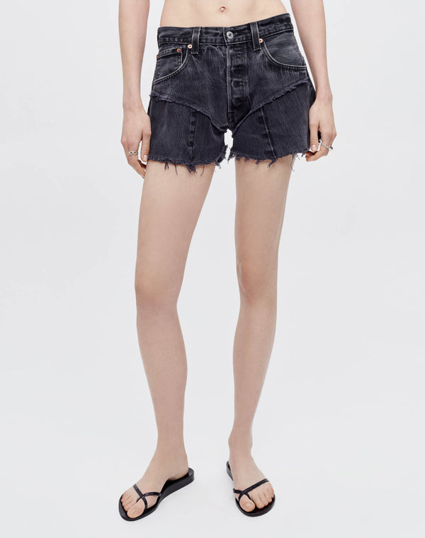 Re Done Black French Cut Mid Rise Relaxed Short Black