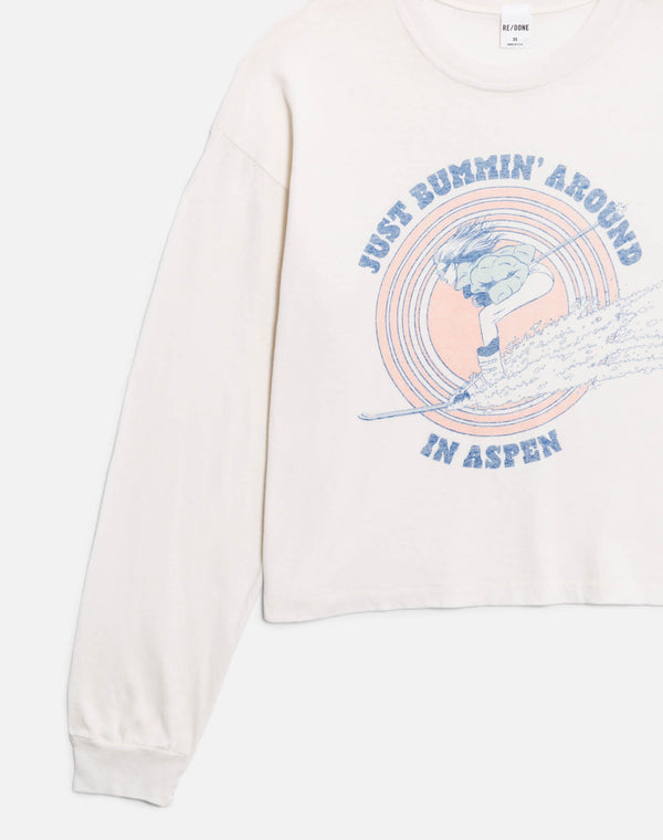 Re Done Boxy Boyfriend "Ski Bum" Long Sleeve Vintage White
