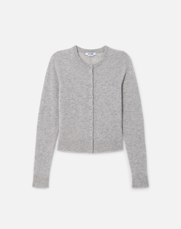 re done Cashmere Crewneck Cardigan Light Heather Grey