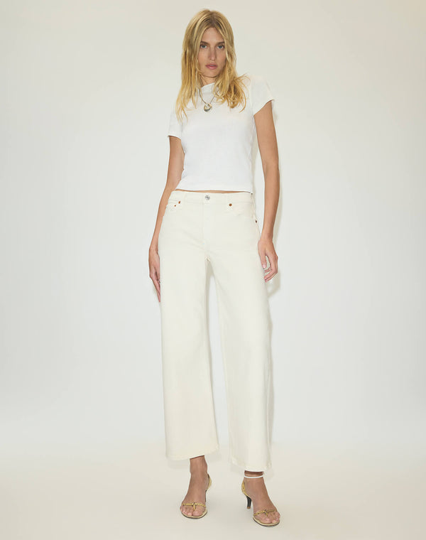 Re Done Comfort Stretch Mid Rise Wide Leg Crop Vintage White