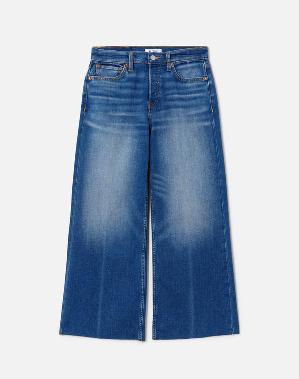 Re Done Comfort Stretch Mid Rise Wide Leg Crop Viper Blue