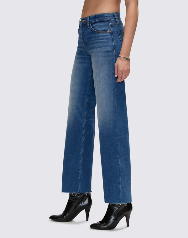 Re Done Comfort Stretch Mid Rise Wide Leg Crop Viper Blue