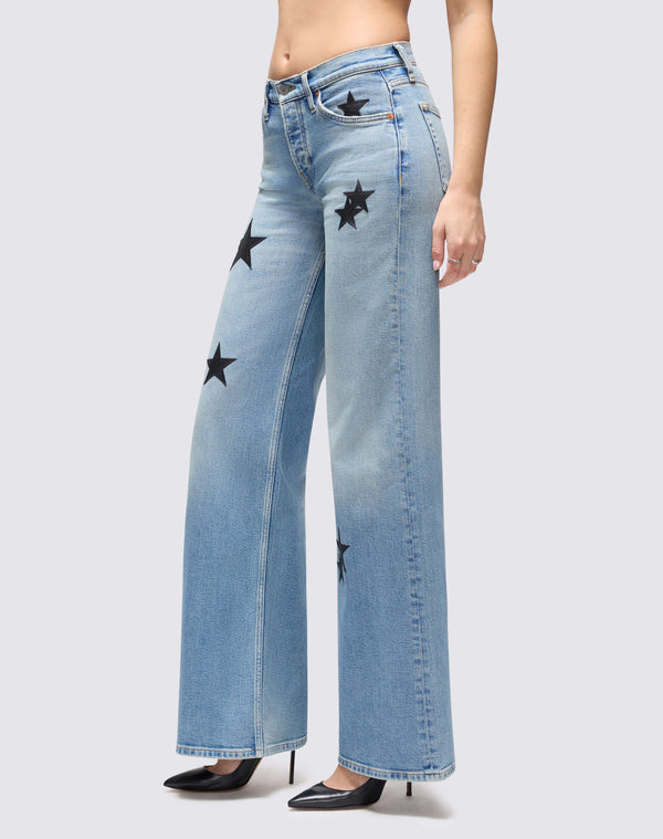 Re Done Comfort Stretch Mid Rise Wide Leg Opal Indigo Star