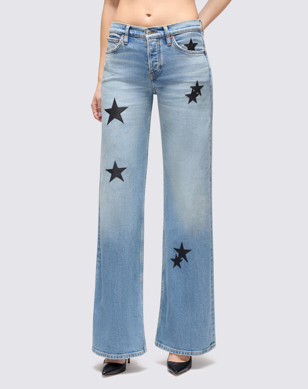 re done Comfort Stretch Mid Rise Wide Leg Opal Indigo Star