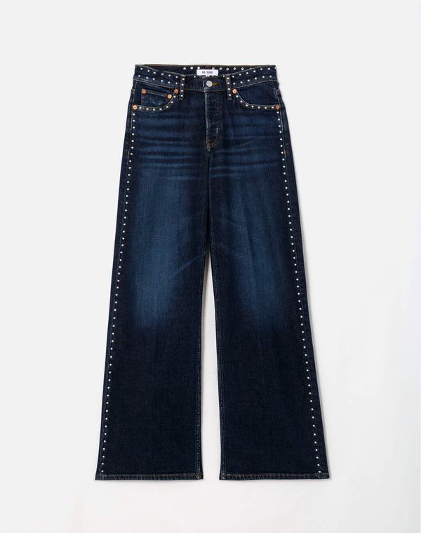 Re Done Comfort Stretch Studded Mid Rise Wide Leg Barely Worn Stud