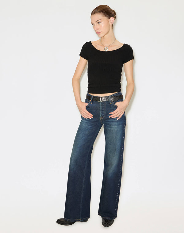 Re Done Comfort Stretch Studded Mid Rise Wide Leg Barely Worn Stud