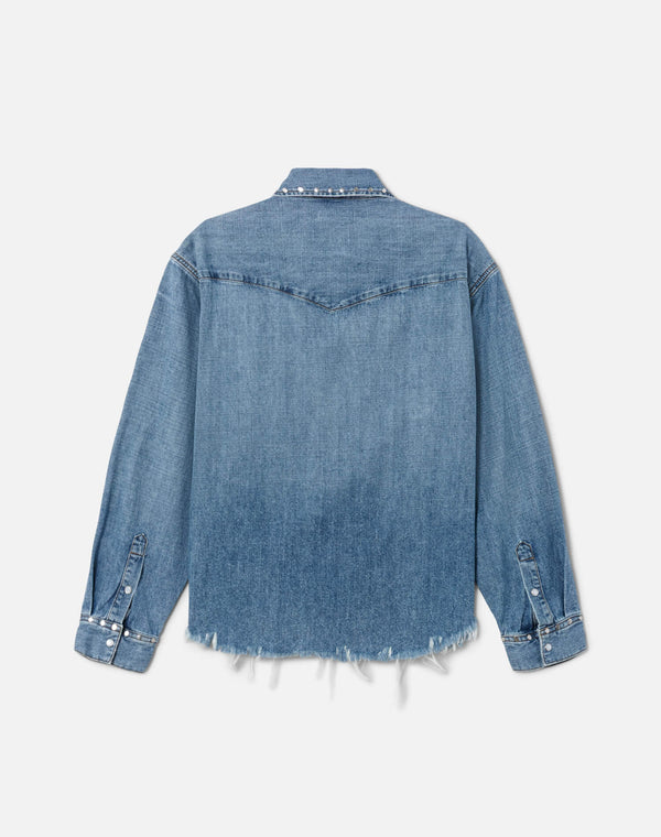 Re Done Distressed Western Shirt Vintage Biker Blue Stud