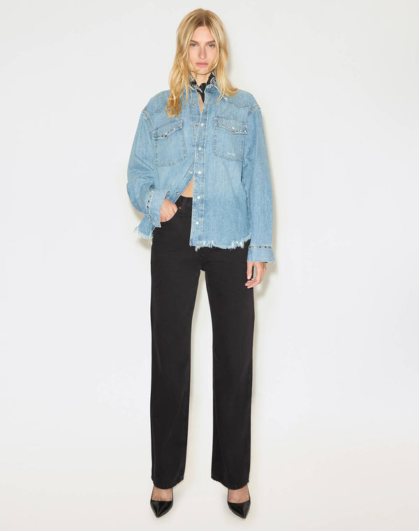 Re Done Distressed Western Shirt Vintage Biker Blue Stud