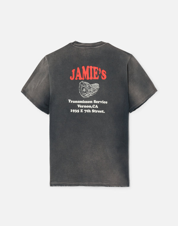 Re Done Loose "Transmission Service" Tee Sun Faded Black